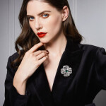 Luxusní květinová brož Erina - smaragdový zirkon, Zelená