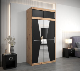 Šatní skříň Abi Ma s nástavcem Barva korpusu: Dub artisan, Rozměry: 120 cm, Dveře: Černá