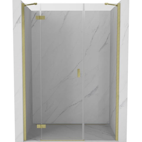 MEXEN/S - Mist-H sprchové dveře křídlové levé 145, transparent, zlatá kartáčovaná 8A5-145-001-55-00-L