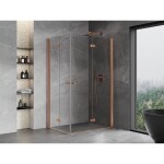 MEXEN/S - Mist-F Duo sprchový kout skládací dveře pravá 90 x 100, transparent, měď kartáčovaná 8A6-090L-100P-65-00