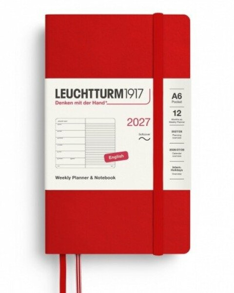 Týdenní plánovač Zápisník Cherry, Pocket A6 2027, Softcover, anglicky