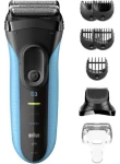 Braun Series 3 3010BT černo-modrá / Planžetový holicí strojek / WetDry / voděodolný / 5 nástavců (8700216735483)