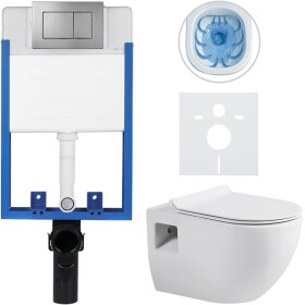 CERANO Kompletní podomítkový WC set Profi/Dure - bílá lesklá - WC tlačítko Classic, tmavě šedá - k zazdění - 51x35 cm