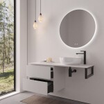 CERANO - Koupelnová skříňka Carole - bílá matná + deska pod umyvadlo Navira Slim - 18 mm + konzole černá - 160x46x49,8 CER-606150