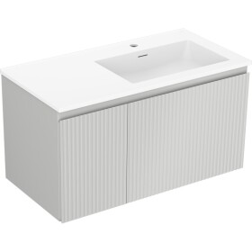MEXEN/S - Rivel koupelnová skříňka 90 cm s umyvadlem Otis pravá, 1S, 1D, reliéf, šedá mat/bílá mat 91A23-09047-3-BBFF62-W18P01