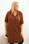 Dámská košilová šaty Plus Size s delším zadním dílem a ohrnutým rukávem tmavě camelová UNI