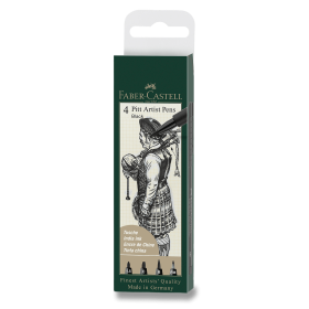 Popisovač Faber-Castell Pitt Artist Pen sada 4 ks, 1,5 mm, C, B, FM, černý
