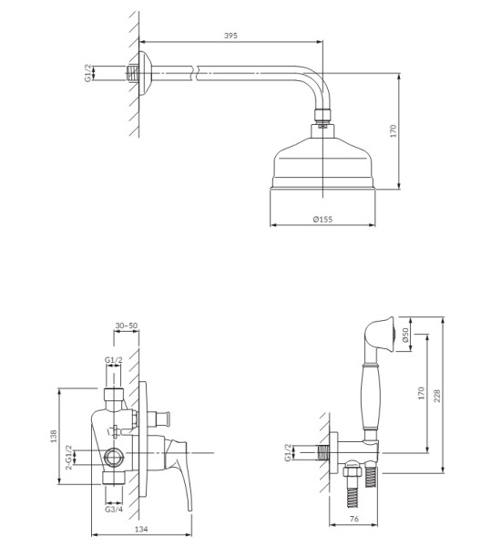 OMNIRES - ART DECO skrytý sprchový systém, antický bronz kartáčovaný SYSAD26BR