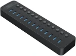 Orico USB Hub 13x USB-A s vypínači černá / USB Hub / 13x USB-A 3.0 / vypínač u každého portu / napájení 60W (CT2U3-13AB-EU-BK-BP)