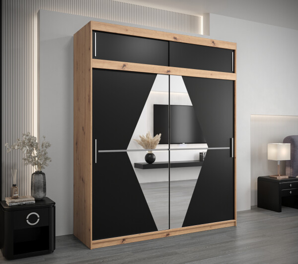 Šatní skříň Abi Bo s nástavcem Barva korpusu: Dub artisan, Rozměry: 200 cm, Dveře: Černá