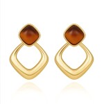 Elegantní visací náušnice s tygřím okem - stříbrné zapínání, Hnědá