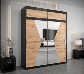 Šatní skříň Abi Ma s nástavcem Barva korpusu: Černá, Rozměry: 200 cm, Dveře: Dub artisan