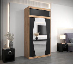 Šatní skříň Abi E0 s nástavcem Barva korpusu: Dub artisan, Rozměry: 120 cm, Dveře: Černá