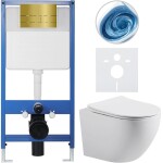 CERANO - Kompletní WC set Profi/Cesso - bílá matná - WC tlačítko Line. zlatá - předstěnová instalace - 49x36 CER-8050BD84373
