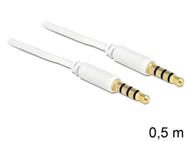 Delock Jack 3,5 mm 4pin bílá / Audio kabel / 0,5 m / Pozlacené konektory (83439)