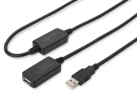 Digitus USB-A černá / Prodlužovací kabel / USB 2.0 / 20 m / aktivní (repeater) (DA-73102)