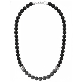 Pánský korálkový náhrdelník Marco - 8 mm larvikit a onyx, Šedá 45 cm
