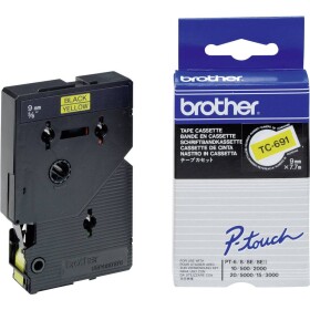 Brother TC-691, 9mm, černý tisk/žlutý podklad - originální páska laminovaná