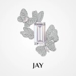 Luxusní brož s motýly a čirým krystalem Beatrix, Stříbrná