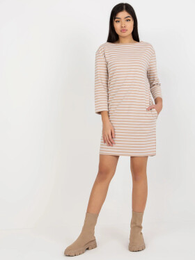 Dámské šaty LO SK LK 259.08 Béžová s bílou - Rue Paris béžová-bílá L