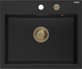 MEXEN - Oscar granitový dřez 580 x 490 mm, černá, zlatý sifon 6519581000-77-G