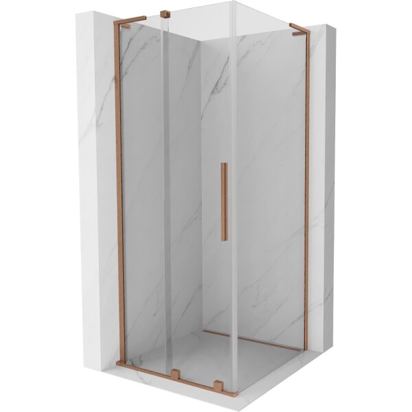 MEXEN/S - Velar L sprchový kout, posuvné dveře 110 x 110, transparent, měď kartáčovaná 871-110-110-03-65