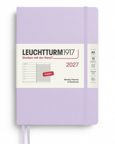 Týdenní plánovač Zápisník Lilac, Medium A5 2027, anglicky