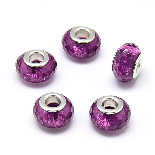 Korálky evropského typu - 13,5 - 14,5 x 9 mm - fialové - 1 ks