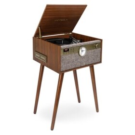 Victrola VTA-835SB-WLN-INT Century hnědá / Gramofon s nožičkami a hodinami / 3 rychlostní / BT / RCA / 3.5mm jack (5060647651169)