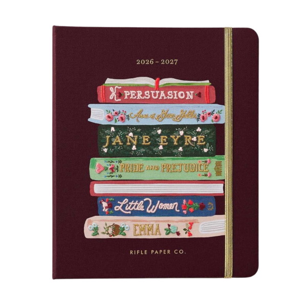 Rifle Paper Co. Akademický diář na 17 měsíců 2026/2027 Ladies Night Book Club, hnědá barva, papír, textil