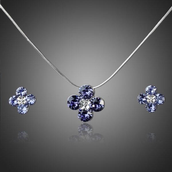 Souprava náhrdelníku a náušnic Swarovski Elements Jasmin, Fialová 37 cm + 3 cm (prodloužení)