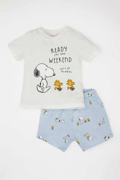 DEFACTO Baby Boy Snoopy Short Sleeve Jersey Pajama Set with Shorts