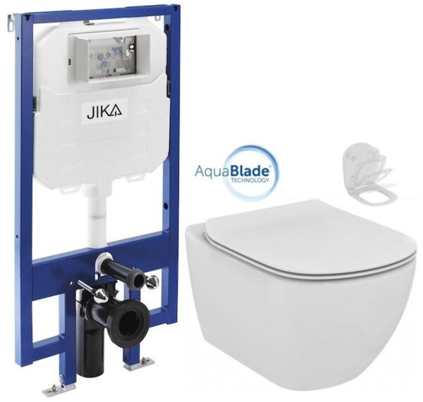 JIKA předstěnový instalační 8 cm systém bez tlačítka + WC Ideal Standard Tesi se sedátkem SoftClose, AquaBlade H894652 X TE1