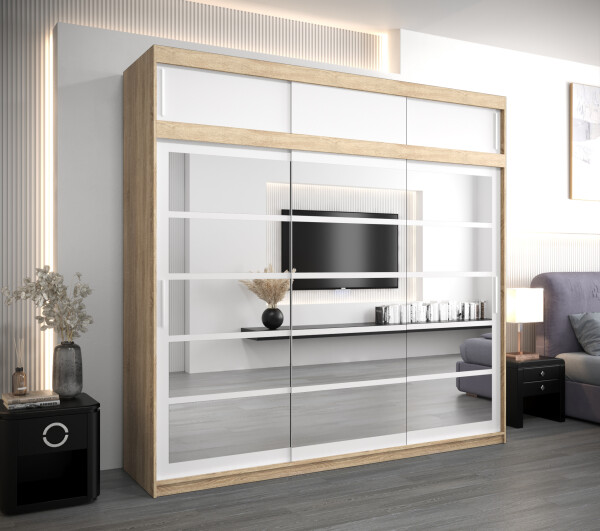 Šatní skříň Abi Ro2 s nástavcem Barva korpusu: Dub Sonoma, Rozměry: 250 cm, Dveře: Bílá