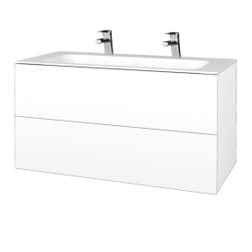 Dřevojas - Koupelnová skříňka VARIANTE SZZ2 100 pro umyvadlo Finion se 2 otvory pro baterii - M01 Bílá mat / M01 Bílá mat 269579U