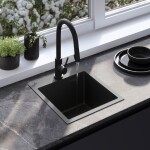REA - Ocelový dřez Leo 40 Black s kuchyňskou baterií KPL-96002