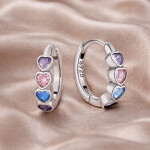 Stříbrné náušnice s barevnými srdíčky - stříbro 925/1000, Barevná/více barev