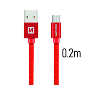 Swissten 71522106 USB 2.0, zástrčka A - zástrčka micro B, opletený, 0,2m, červený