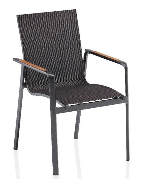 KETTLER DIAMOND stohovatelné, hliníkové křeslo s teakovými područkami - antracit / antracit