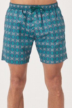 AC&Co / Altınyıldız Classics Men's Green Standard Fit Casual Patterned Quick Drying Swimsuit Swim Shorts
