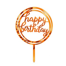 Dortisimo Zápich do dortu Happy Birthday v kruhu oranžovo-zlatý (1 ks)