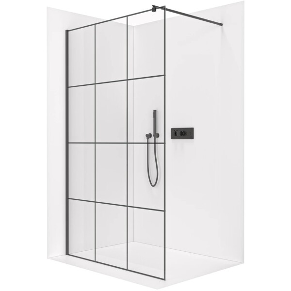 CERANO Sprchová zástěna Walk-in Onyx Round L/P - 8 mm - kulatá vzpěra - černá matná, industriální sklo - 110x200 cm