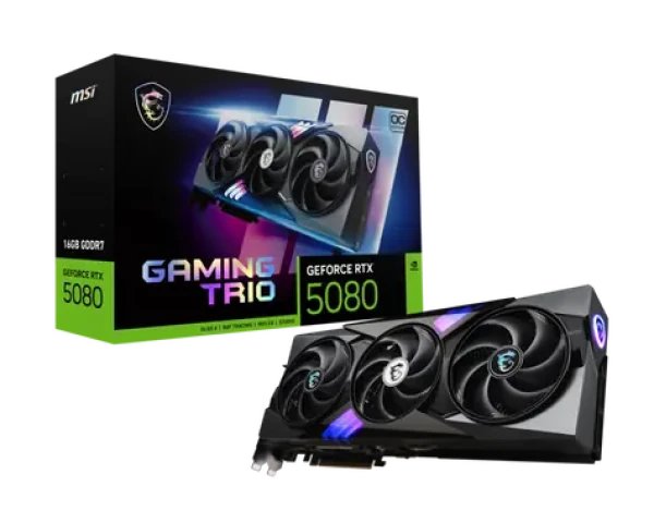 MSI GeForce RTX 5080 GAMING TRIO 16GB OC / 2715MHz / 16GB GDDR7 / 256-bit / 1x HDMI + 3x DP / 850W (16) (RTX 5080 16G GAMING TRIO OC)