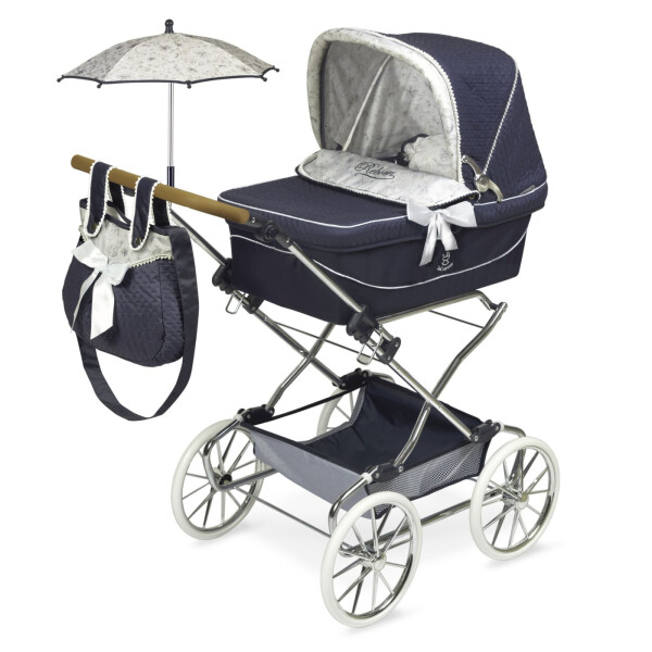 DeCuevas 82044 Skládací kočárek pro panenky REBORN se slunečníkem a doplňky VINTAGE 2023 - 90 cm