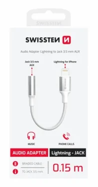 SWISSTEN TEXTILE Audio adaptér Lightning - 3.5mm Jack 0.15m bílá (73502314)