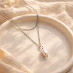 Dvojitý náhrdelník s perlou Éléonore - chirurgická ocel, Stříbrná 38 cm + 5 cm (prodloužení)