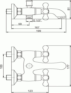 Vanová baterie bez příslušenství 100 mm Retro II chrom NOVASERVIS 99124/1,0