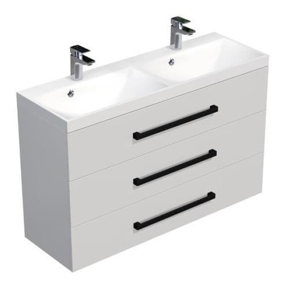 Koupelnová skříňka s černou úchytkou a umyvadlem SAT Cube Way 120x76,5x40 cm bílá lesk lesk CUBE2C1203BL CUBE2C1203BL