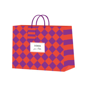 Dárková taška horizontální malá - Fialovo-oranžová šachovnice (22,9 × 9,8 × 17,8 cm) - Albi