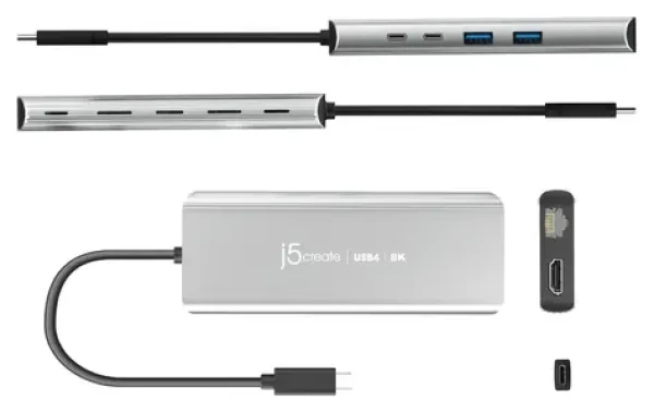 J5Create JCD403 USB4 8K Multi-Port Hub šedá / USB-C hub / HDMI 8K / RJ-45 / USB4 (JCD403-N)